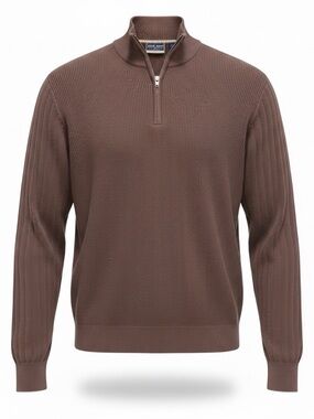 T Harris London Pullover Mens Quarter Zip Brown Sweater Casual Large